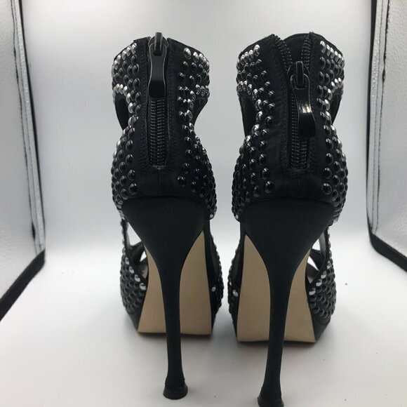 Bebe Cassandra Black Silver Studded Women's Stiletto Heels Size 6M - Picture 4 of 7